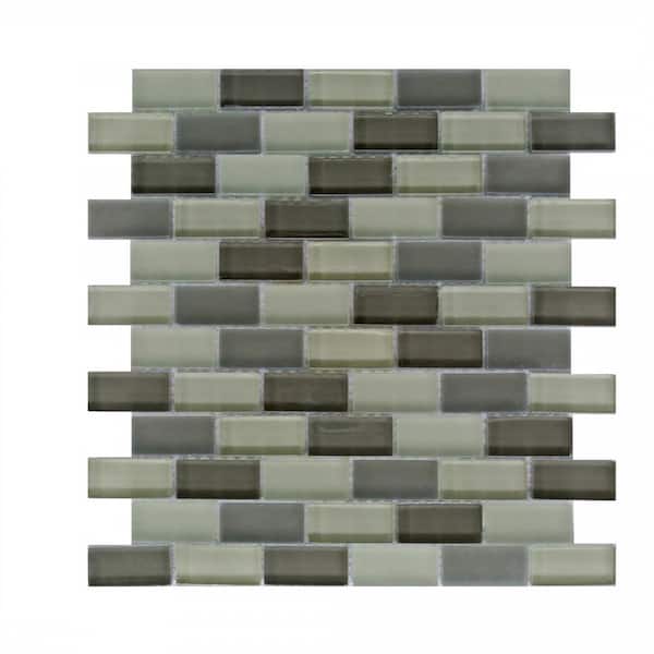 Free Flow Lividity Gray Brick Mosaic 12 in. x 12 in. Multi Finish Glass Wall & Pool Tile (1 Sq. Ft./Sheet)
