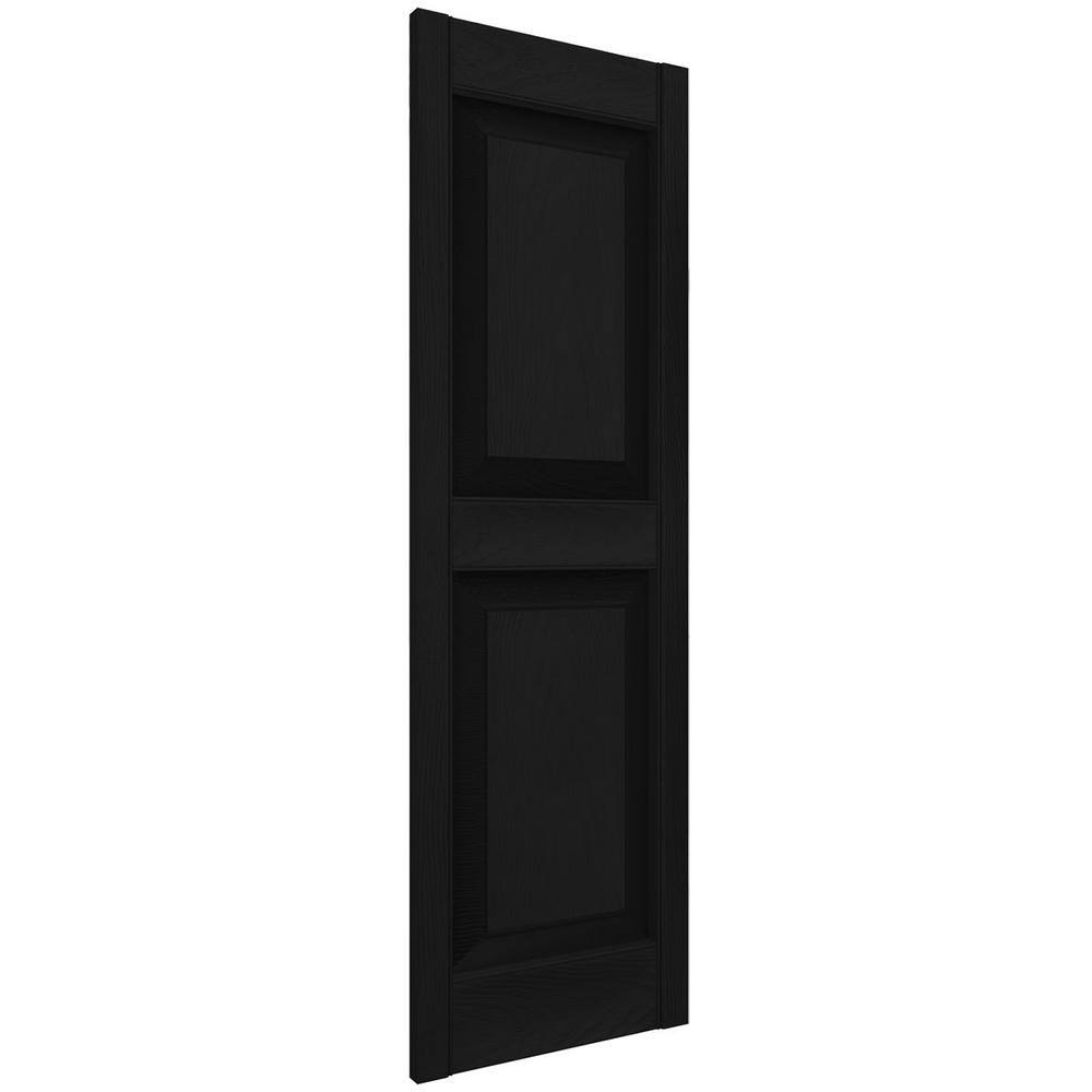 Black Vinyl Raised Panel Shutters, 12"W x 44"H
