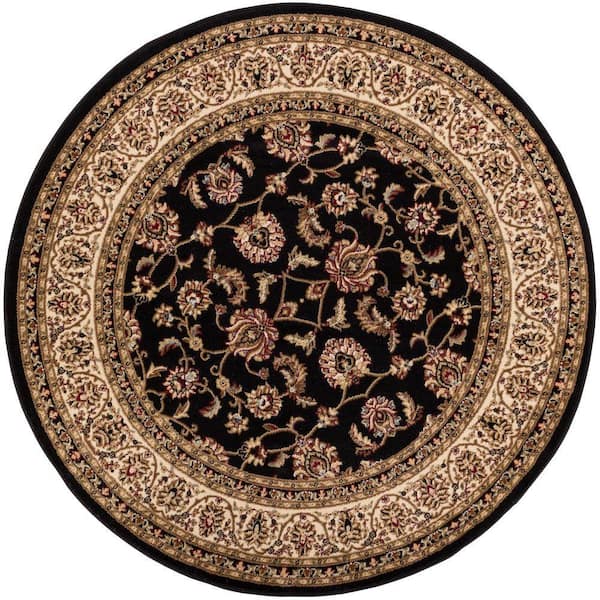 Barclay Sarouk Black 8 ft. Traditional Floral Round Area Rug