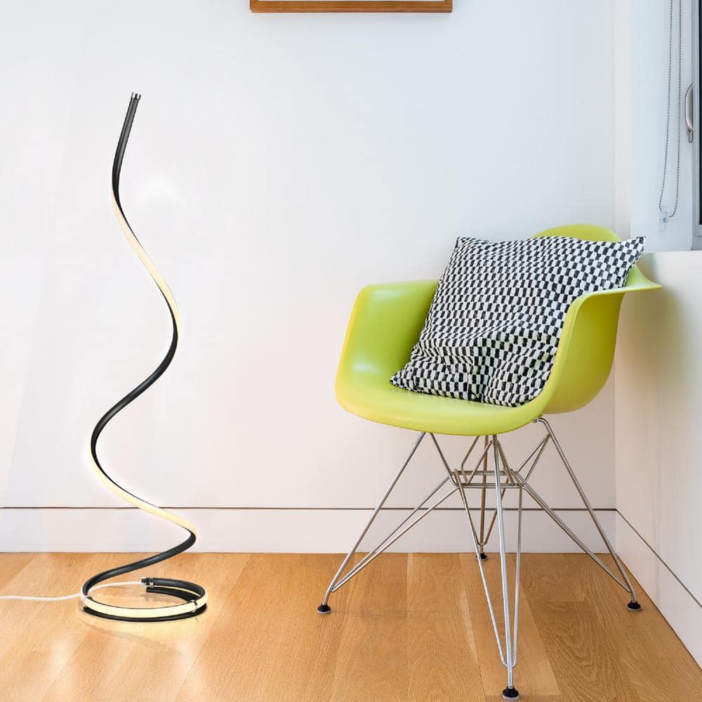 Sleek Allure 38" Jet Black LED Spiral Floor Lamp with Dimmer
