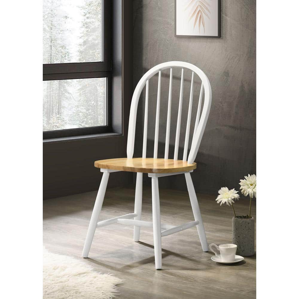 White and Natural Brown High Back Windsor Side Chair
