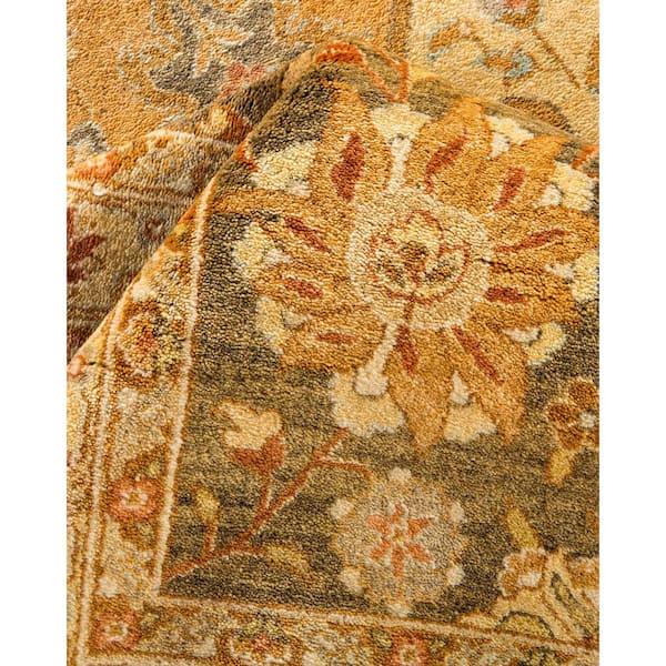 Mogul Green 10 x 14 Oriental Wool Indoor Area Rug