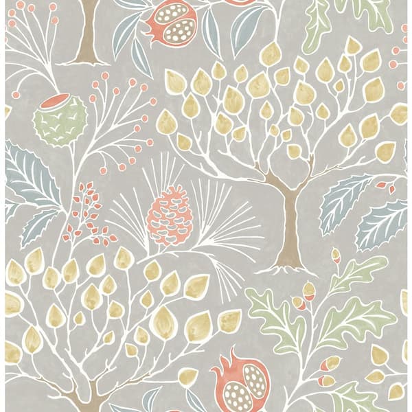 A-Street Prints Shiloh Light Grey Botanical Light Grey Wallpaper Sample