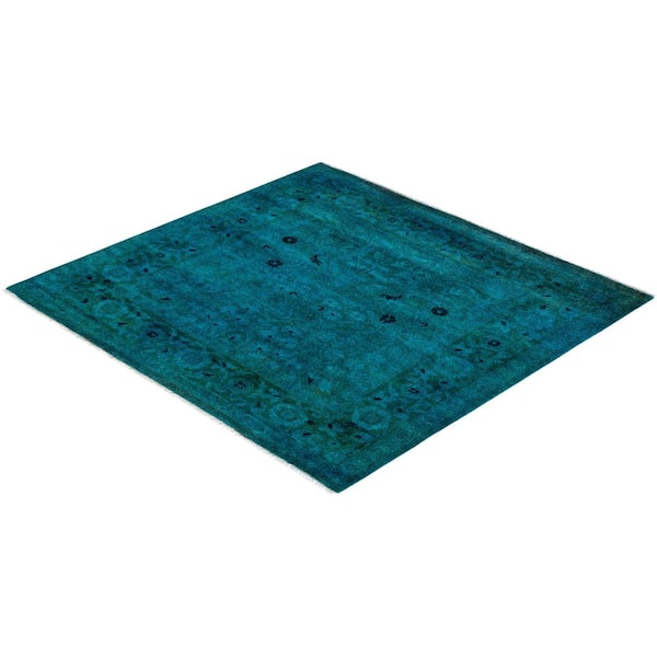 Overdyed Blue 4 ft. x 4 ft. Solid Wool Indoor Area Rug
