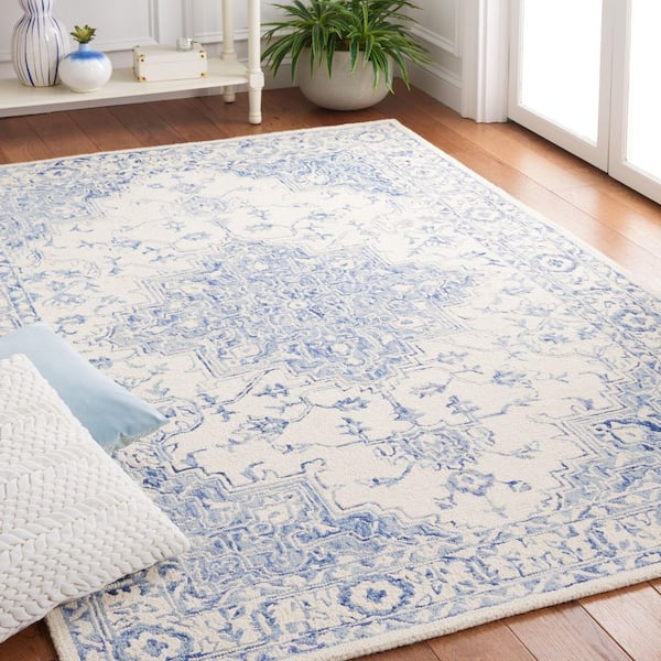 Metro 8 ft. x 8 ft. Blue/Ivory Ornate Border Square Area Rug