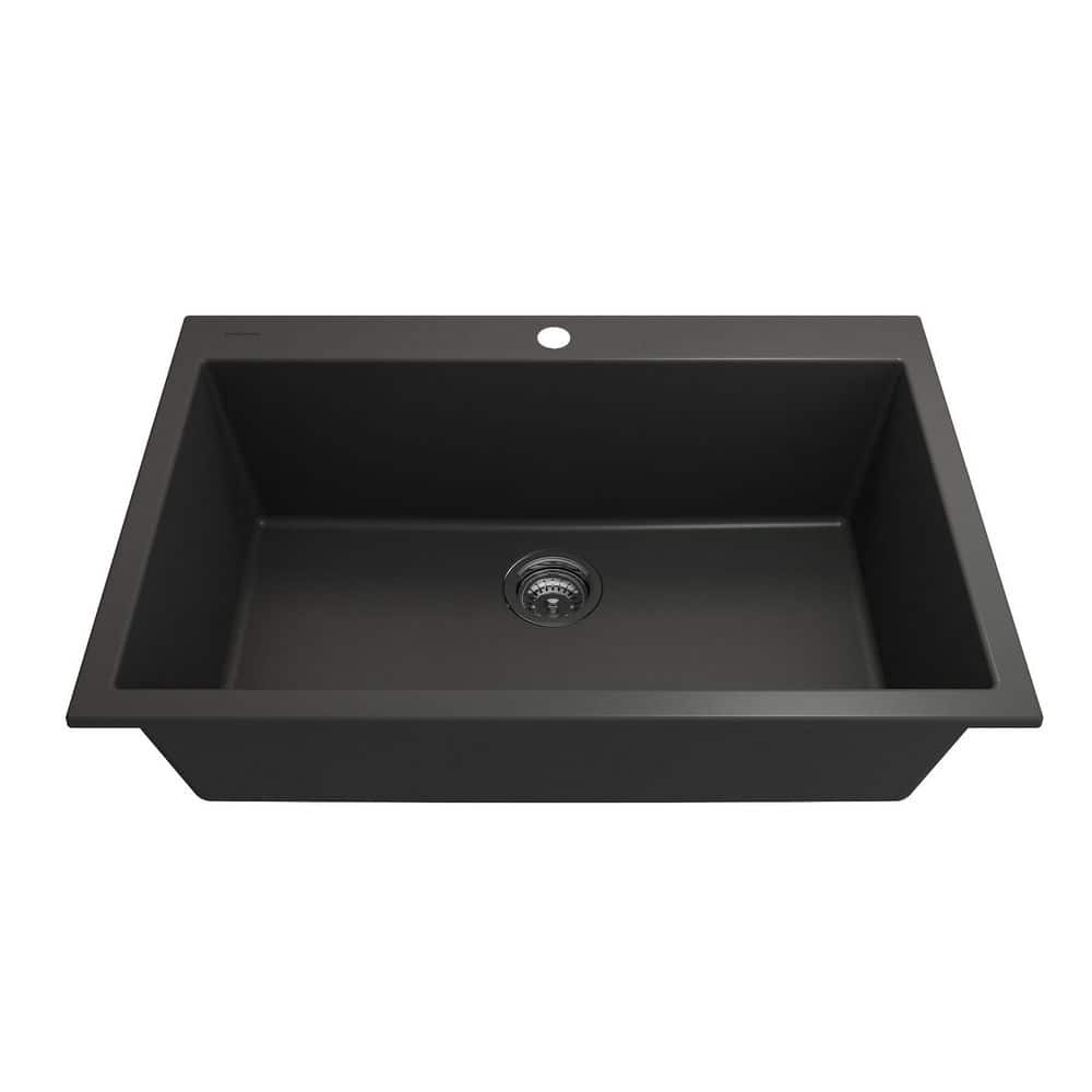 Matte Black Granite Single Bowl Drop-In Kitchen Sink
