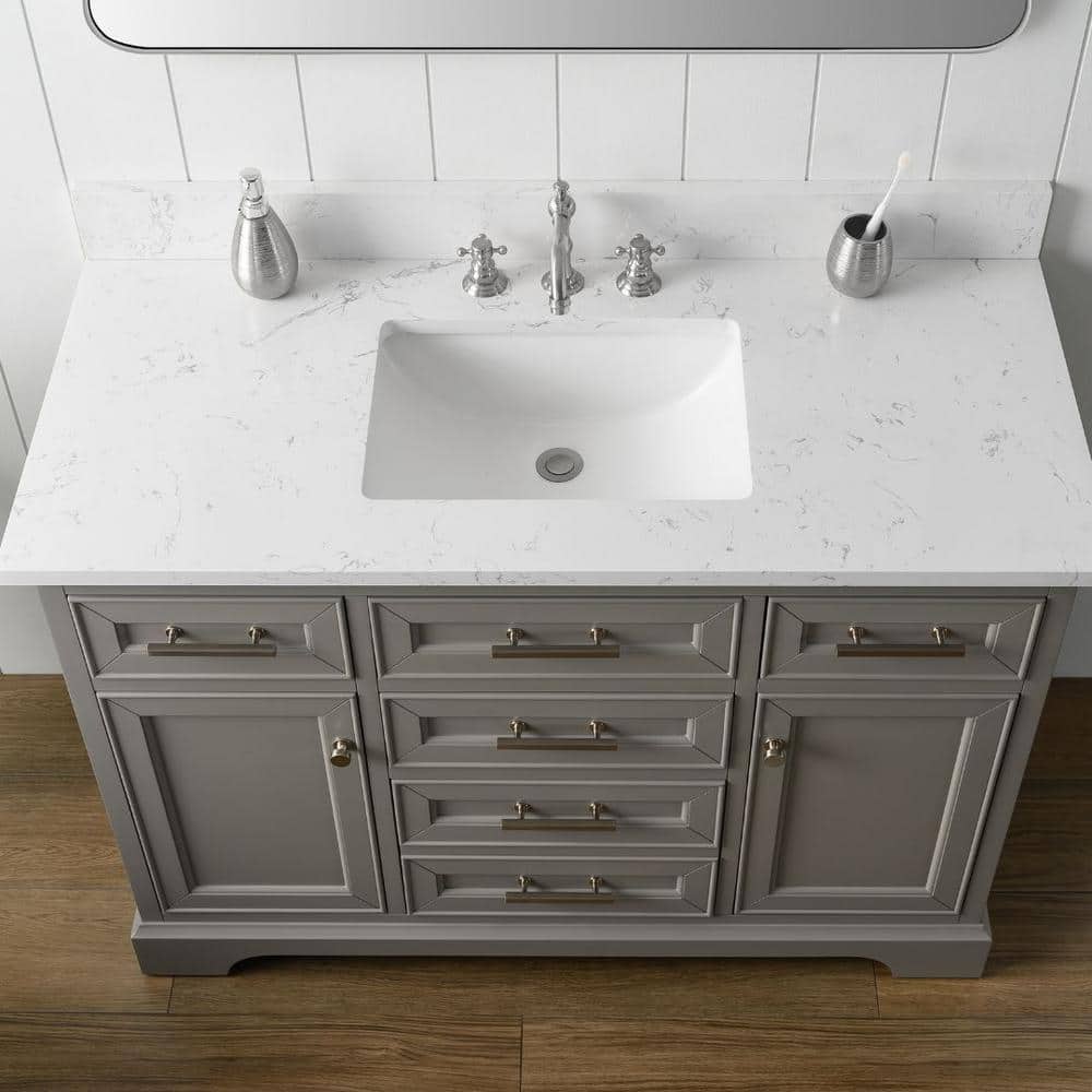 Thompson 48'' Gray Solid Wood Bathroom Vanity with Stone Top