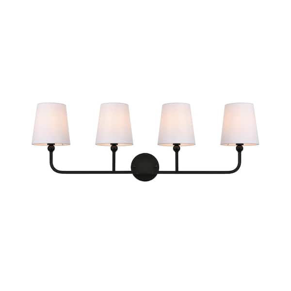 Unbranded Simply Living 36 in. 4-Light Modern Black Vanity Light with White drum Shade