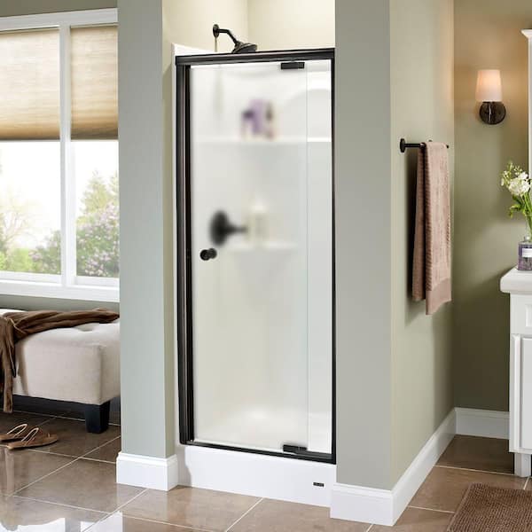 Delta Phoebe 31 in. x 66 in. Semi-Frameless Traditional Pivot Shower Door in Bronze with Niebla Glass