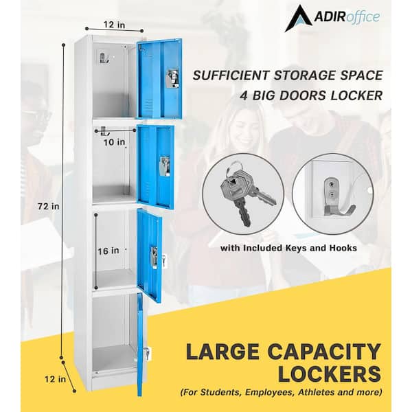 AdirOffice - 629-Series 72 in. H 4-Tier Steel Key Lock 4-Shelf Storage Locker Free Standing Cabinets in Blue (2-Pack)