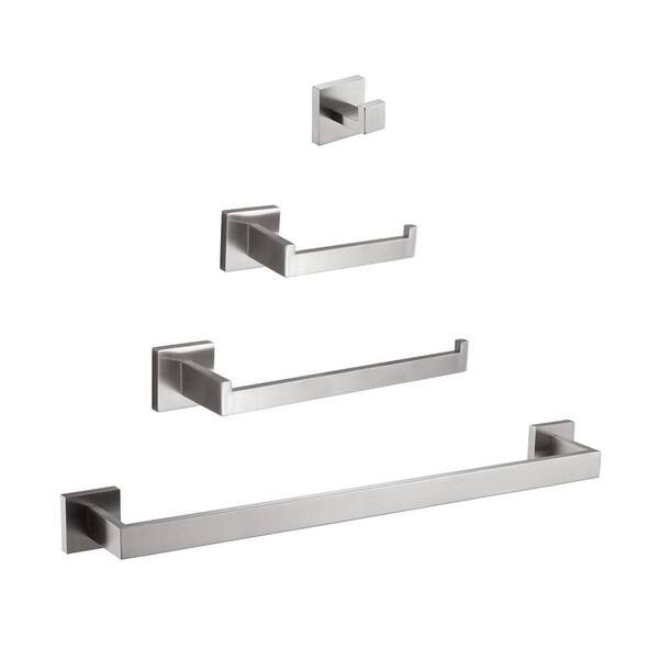 Tahanbath 4-Piece Bath Hardware Set with Hand Towel Holder in Brushed Nickel