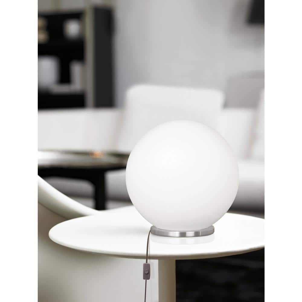 Eglo Rondo 8-Inch Silver Globe Table Lamp with Frosted Opal Shade