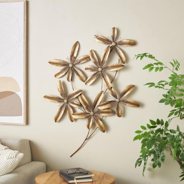 Litton Lane Metal Gold 3D Floral Wall Decor