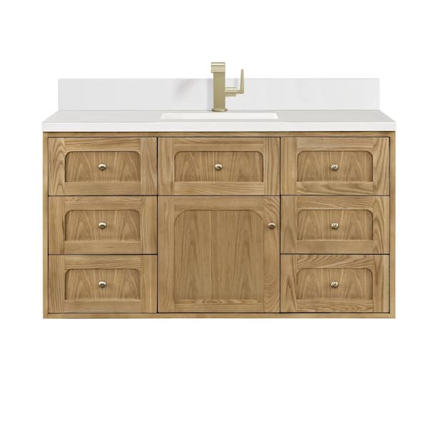 James Martin Vanities Laurent 48.0 in. W x 23.5 in. D x 34.2 in. H Bathroom Vanity in Light Natural Oak with White Zeus Silestone Quartz Top