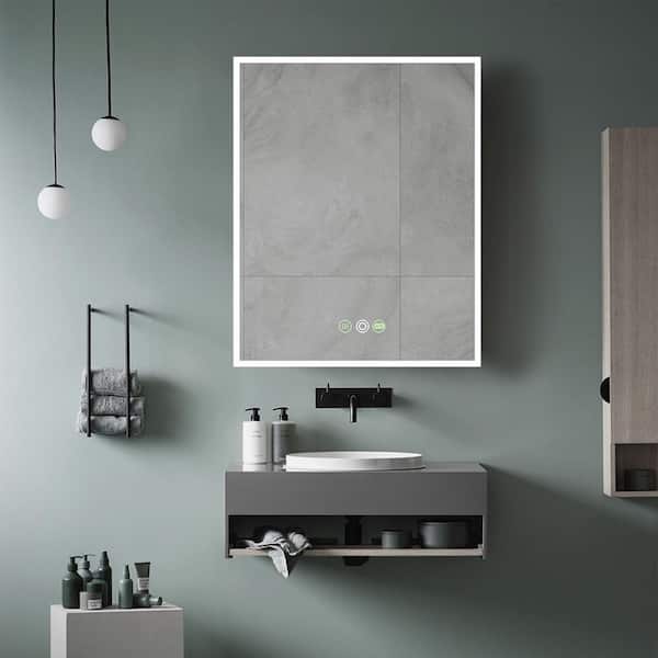 Maincraft 24 in. W x 30 in. H Rectangular Black Aluminum Recessed/Surface Mount Medicine Cabinet with Mirror and LED Light