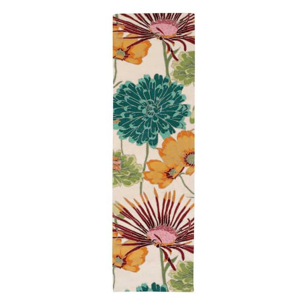 2 ft. x 8 ft. Ivory Floral Washable Area Rug