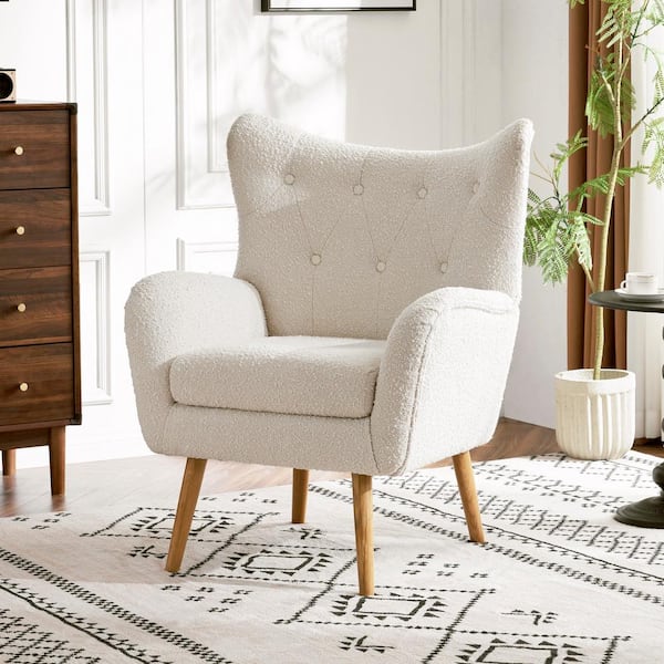 Noble House Efer Boucle Fabric Rubberwood Almond Modern Arm Chair