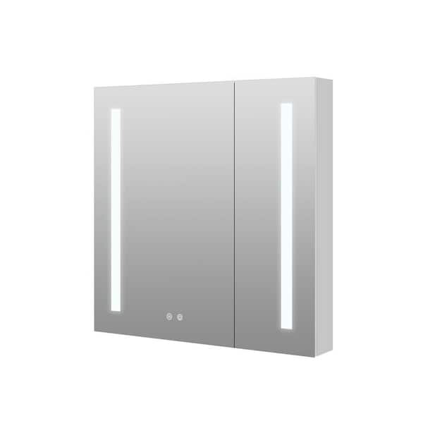 36 in. W x 30 in. H Rectangular Silver Aluminum Surface Mount Dimmable LED Medicine Cabinet with Mirror