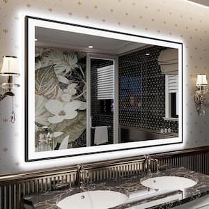 48 in. W x 32 in. H Rectangular Framed Front & Back LED Lighted Anti-Fog Wall Bathroom Vanity Mirror in Tempered Glass