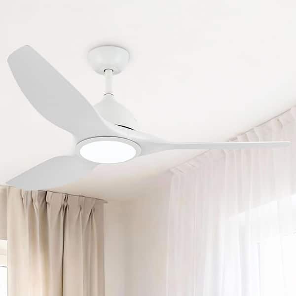 52 in. Integrated LED Indoor Modern Propeller Matte White 3 Blade Ceiling Fan with Light and Remote Control