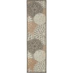 Aloha Patio Natural 2 ft. x 6 ft. Floral Modern Indoor/Outdoor Runner Rug