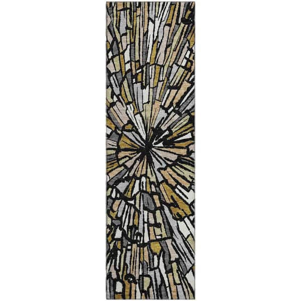 Mayfield Premium Machine Washable Abstract AMF2514 Black 2 ft. x 7 ft. Runner Rug