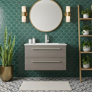 Silhouette 30 in. W x 18 in. D x 20 in. H Single Sink Bathroom Vanity in Aria with Cultured Marble Top in White