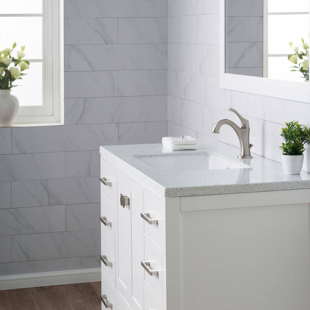 Elavo Modern White Ceramic Rectangular Undermount Bathroom Sink