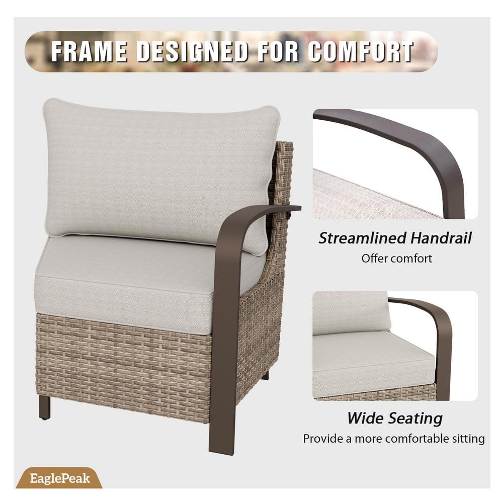 Beige and Brown Steel Frame Outdoor Sectional Sofa Set