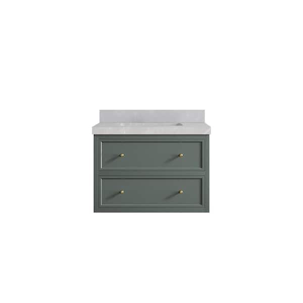 Willow Collections Roswell Floating 30 in. Single Sink Freestanding Pewter Green Bath Vanity with Pearl Gray Qt. Top Unassembled