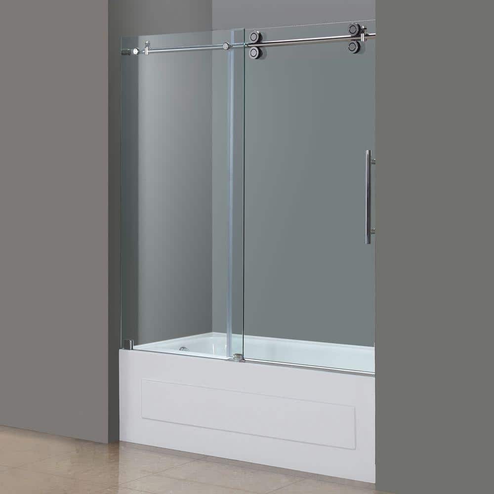 Langham 60'' Clear Glass Stainless Steel Sliding Tub Door