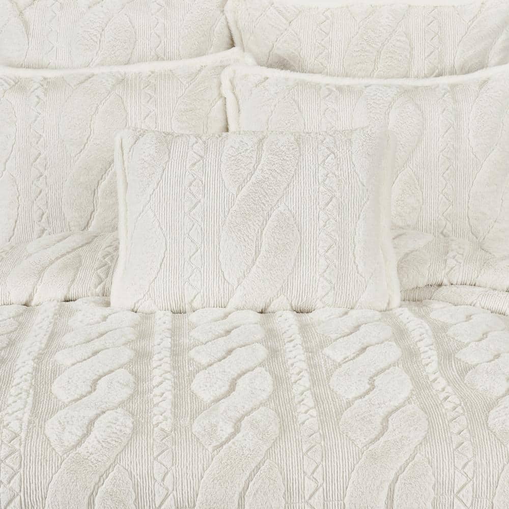 White Quilted Braided Knit Rectangular Throw Pillow