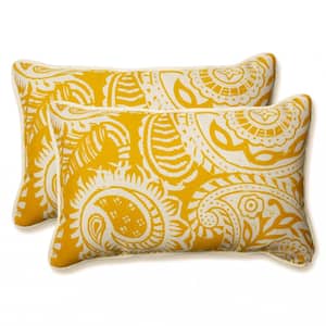 Paisley Yellow/Ivory Addie Rectangular Outdoor Lumbar Pillow 2-Pack
