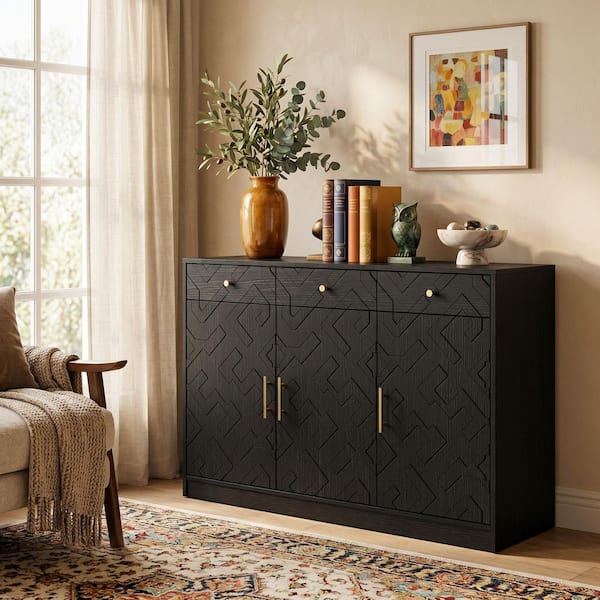 MOFU　シェルフ FUFU&GAGA Black 32.3 in. H Accent Storage Cabinet with Geometric
