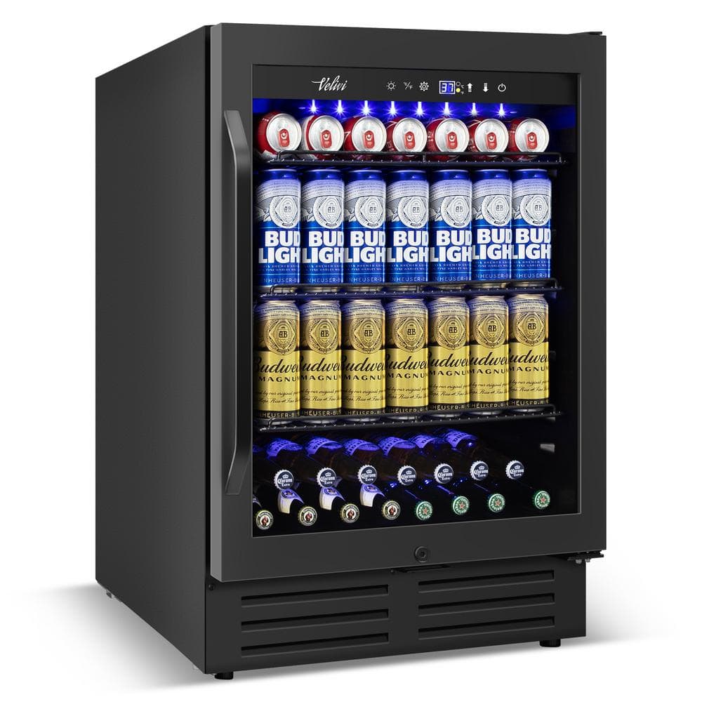 24 in. 180 (12 oz.) Can Built-in/Freestanding Beverage Cooler Fridge with Adjustable Shelves in Black price history on PriceWatchPro