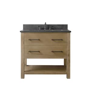 Windwood 36 in. W x 22 in. D x 34 in. H Bath Vanity in Tan with Blue Limestone Vanity Top with White Sink