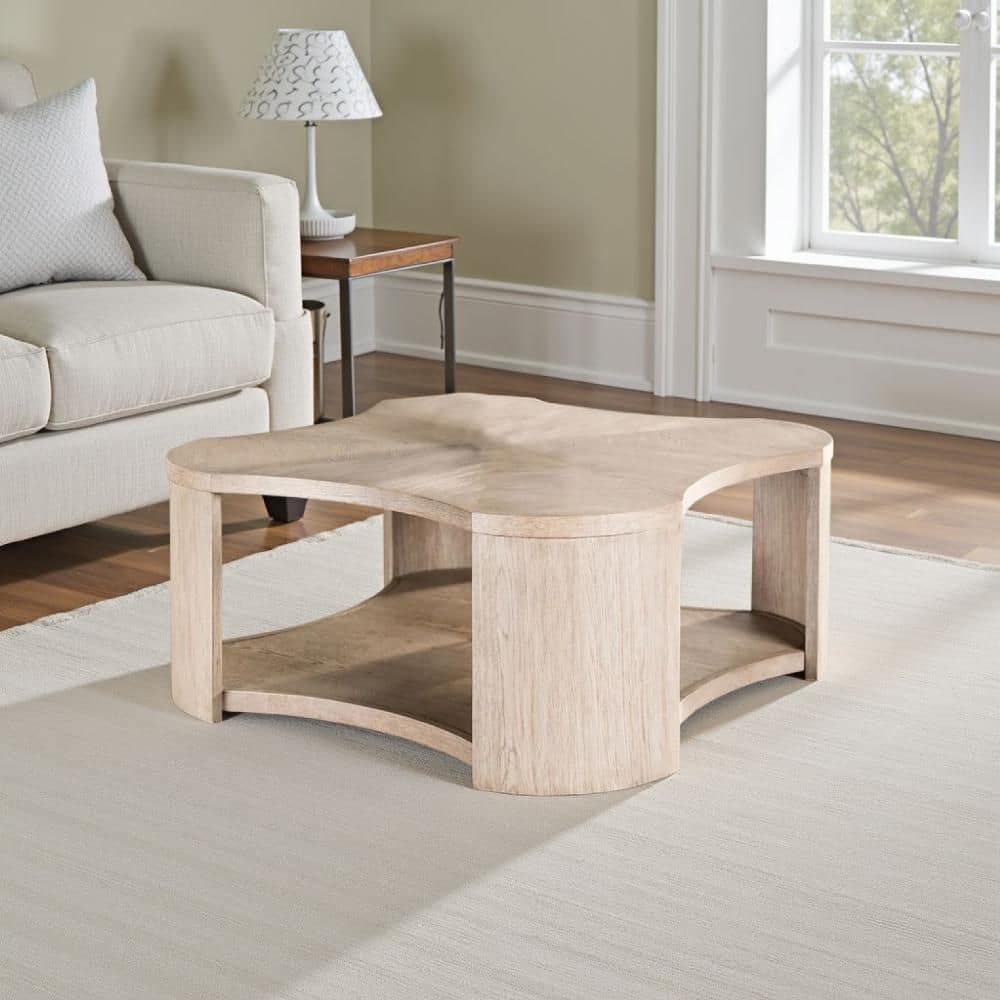 Benjara Cony 42 in. Oak Brown Free Form Wood Coffee table with Caster ...