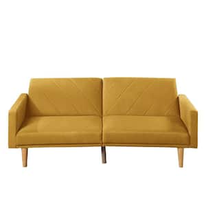 Mustard Polyfiber Modern Adjustable Sofa Sleeper with Diagonal Lines