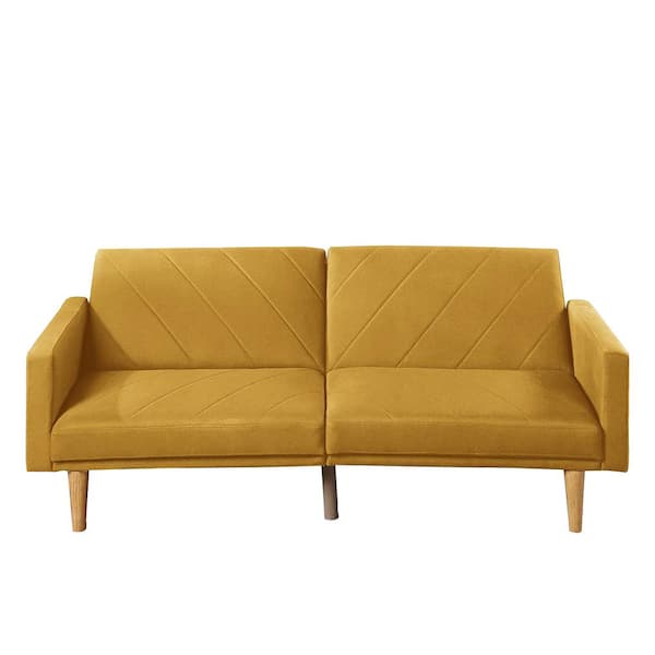 Venetian Worldwide Mustard Polyfiber Modern Adjustable Sofa Sleeper with Diagonal Lines
