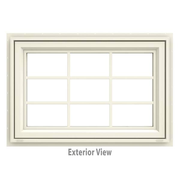 JELD-WEN 35.5 in. x 29.5 in. V-4500 Series Cream Painted Vinyl Awning Window with Colonial Grids/Grilles