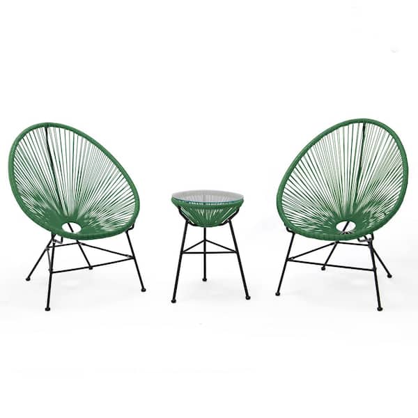 Leisuremod Montara Dark Green 3-Piece Wicker Round Outdoor Bistro Set