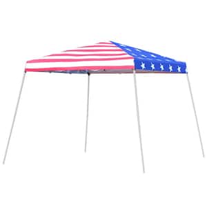10 ft. x 10 ft. American Flag Outdoor Canopy Pop Up Event Tent with Slanted Legs for Events, Weddings and Parties