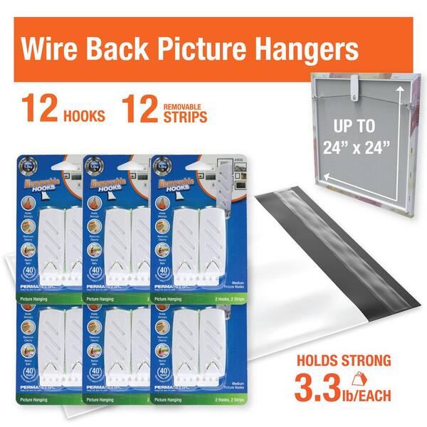 Permastik White Utility Wire Back Picture Hangers with Removable Adhesive  Strips (12-Pack) 6806 - The Home Depot