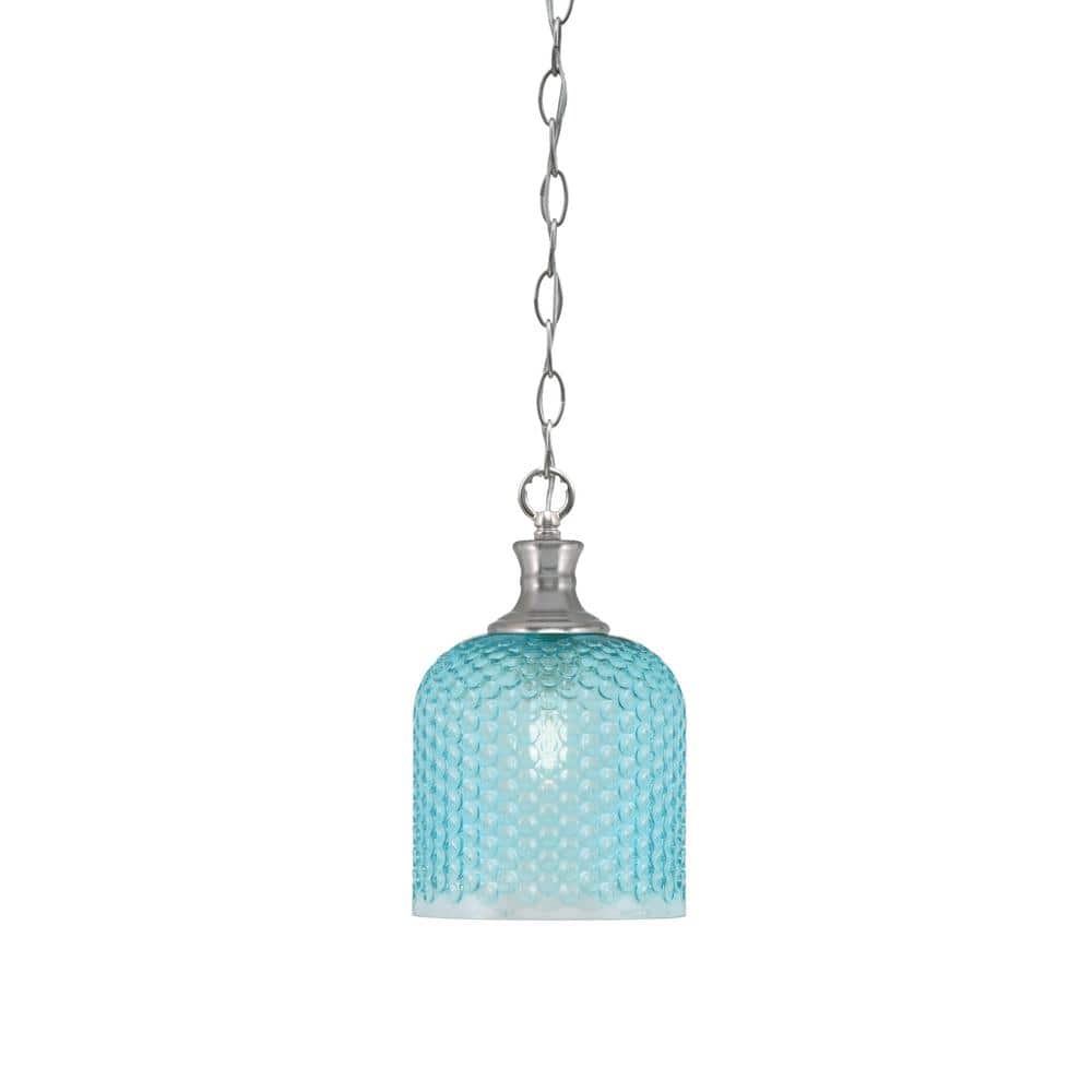 Tyler 60-Watt 1-Light Brushed Nicke Chain Mini Pendant Light with Turquoise