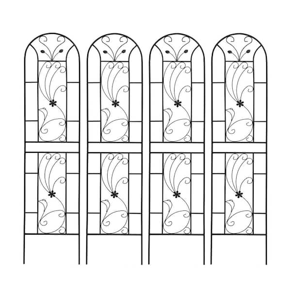Zeus & Ruta 86.7 in. Metal Garden Trellis, Outdoor Rustproof Trellis for Climbing Plants, Black, (4 Pack)