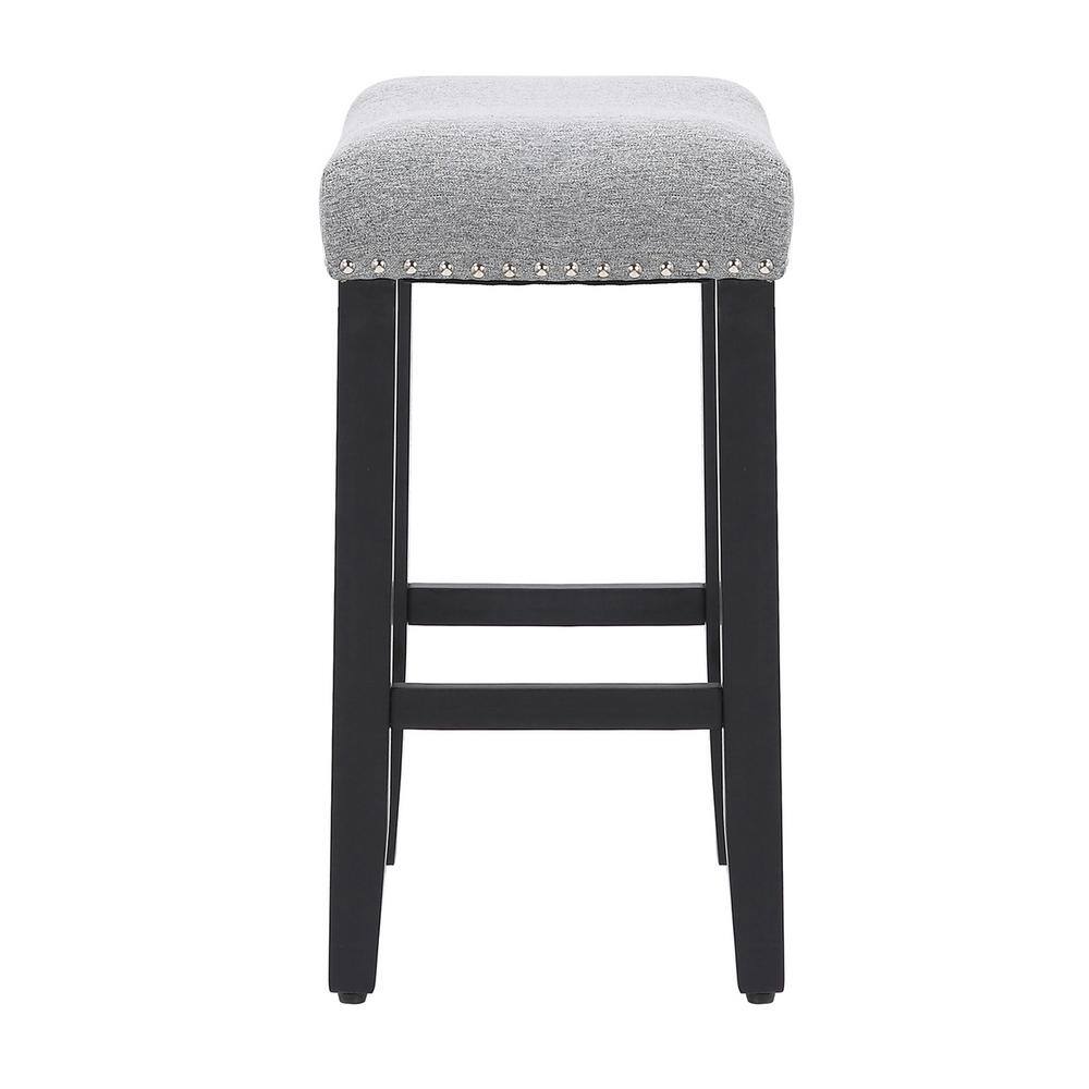 24" Black and Gray Upholstered Saddle Wood Counter Stool