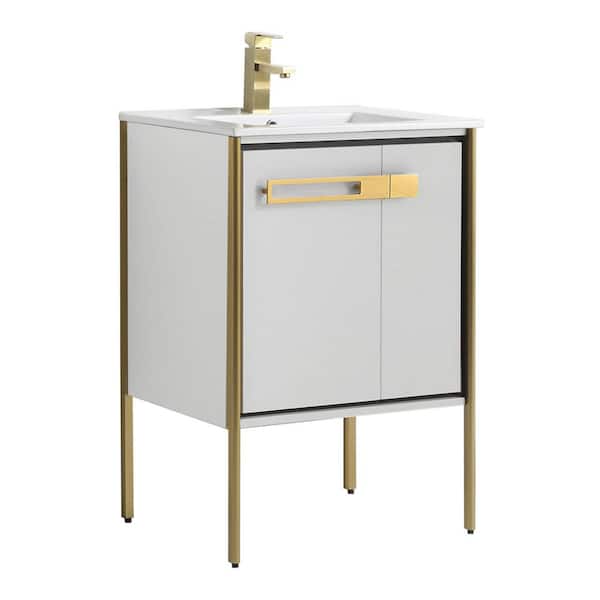 FINE FIXTURES Oakville 24 in. W x 18.32 in. D x 33.5 in. H Bath Vanity in White Matte with White Ceramic Top