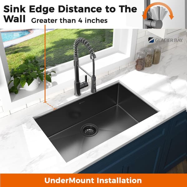 Glacier Bay 31 in. Undermount Single Bowl 18 Gauge Gunmetal Black