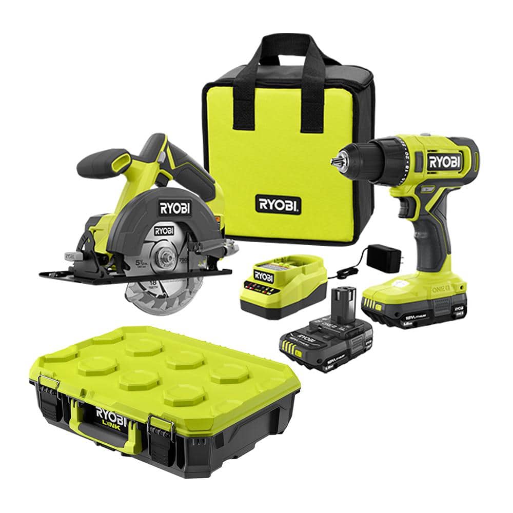 RYOBI ONE+ 18V Cordless 2-Tool Combo Kit w/ Drill/Driver, Circular Saw, (2) 1.5  Ah Batteries, Charger  LINK Standard Tool Box PCL1201K2-STM101 The Home  Depot