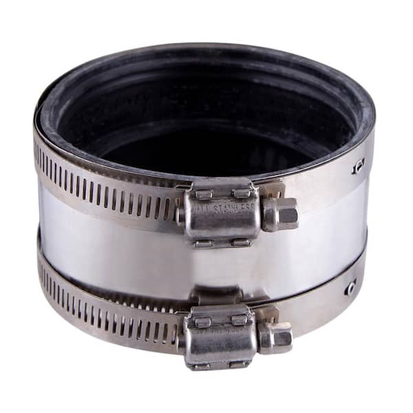 PLUMBFLEX Shielded 4 in. Steel Transition Coupling Connects Plastic or Extra Heavy Cast Iron
